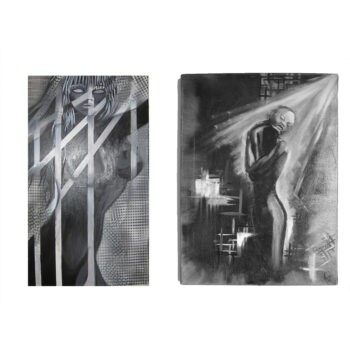 Peinture à l'huile . Femme n&b